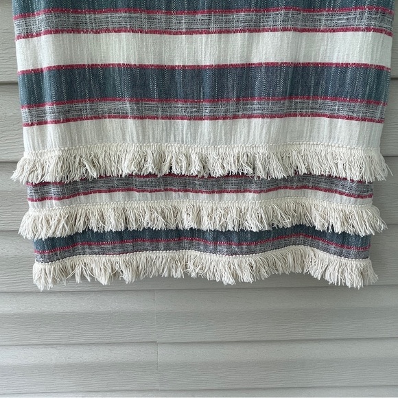Anthropologie Holding Horses Stripe Cream Blue Fringe Shift Dress Size 4 - Picture 10 of 14
